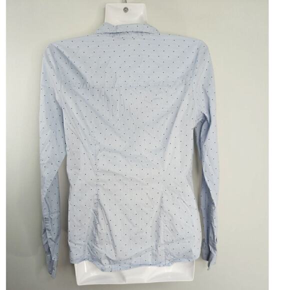 H&M Blue Fitted Shirt Light Blue Striped Hearts Long Sleeve Button-Down Size 2 - Picture 5 of 8